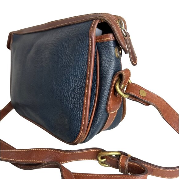 Vintage Coach Brown & Navy Pebbled Leather Crossbody Bag With Zipper Closures & - Picture 5 of 11